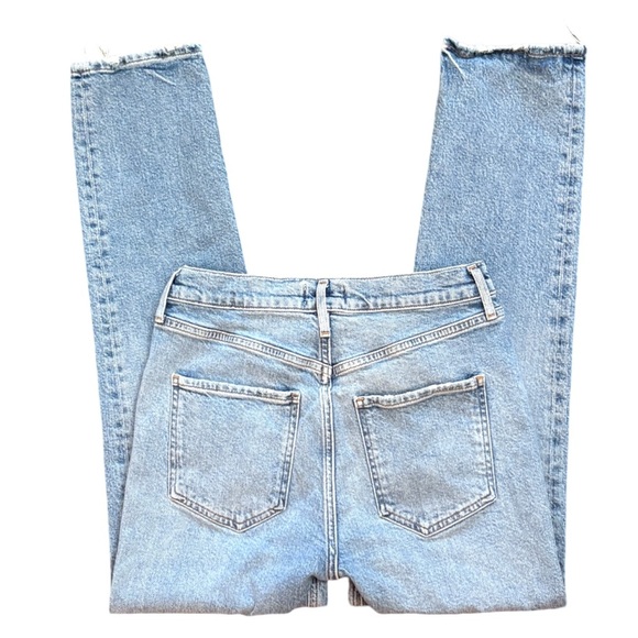 AGOLDE Riley Long High Rise Slim Straight Light Medium Blue Button Fly Size 27 - Picture 7 of 15